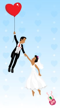 Just married black couple flying clipart