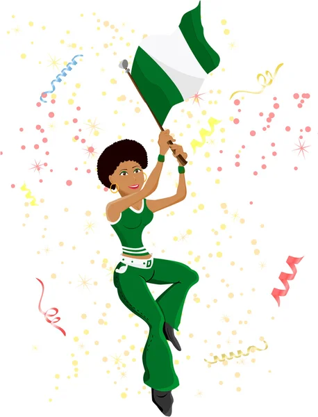 Zenci kız Nijerya futbol fan — Stok Vektör