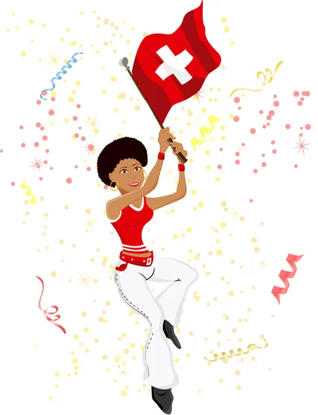 Černá holka Švýcarsko fotbalový fanoušek — Stockový vektor