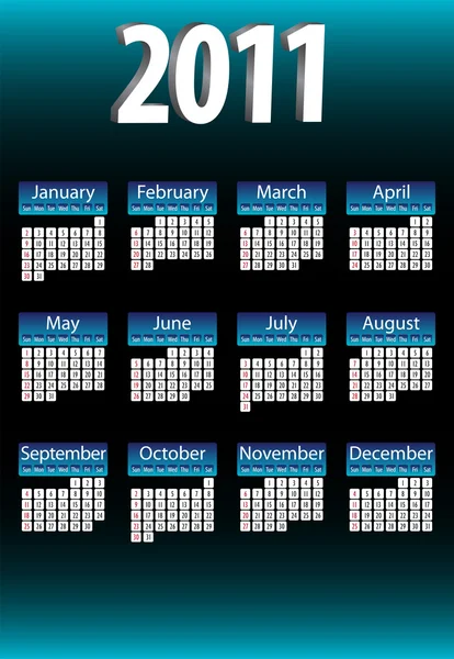 2011 年青と光沢のあるカレンダー. — ストックベクタ