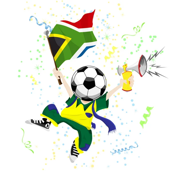 Südafrikanischer Fußballfan mit Kugelkopf. — Stockvektor