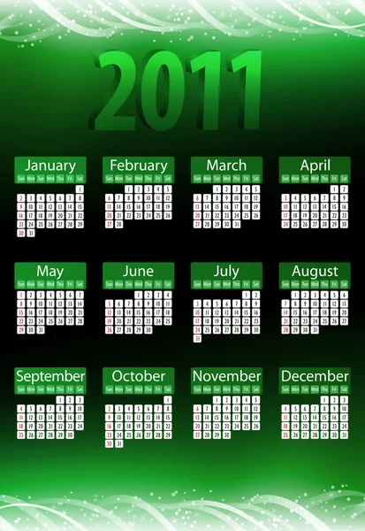 2011 świecącą neon zielony kalendarz. — Wektor stockowy
