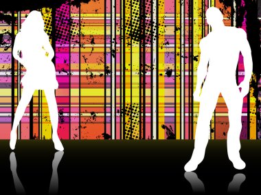 Sexy couple silhouettes in front of striped background. clipart