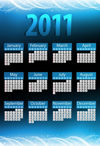 2011 glödande neon blå kalender. — Stock vektor