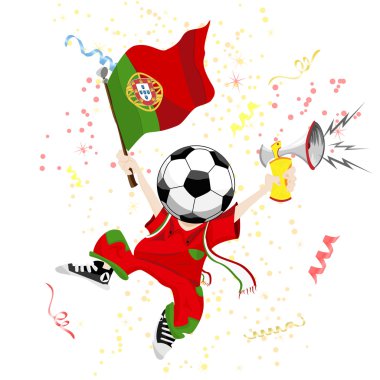 Portugal Soccer Fan with Ball Head. clipart