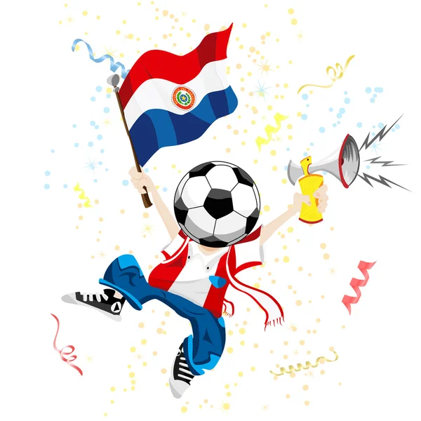 Paraguay Soccer Fan with Ball Head. — Stock Vector