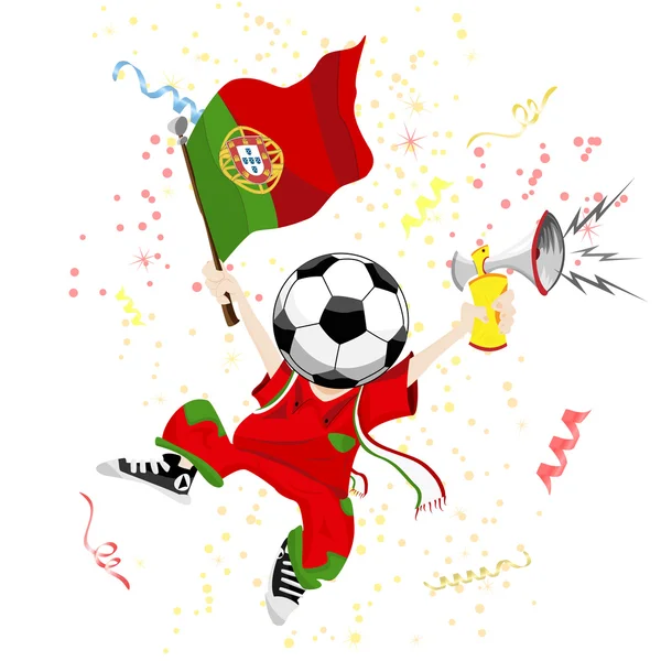 Portugalsko fotbalový fanoušek s míč hlavou. — Stockový vektor