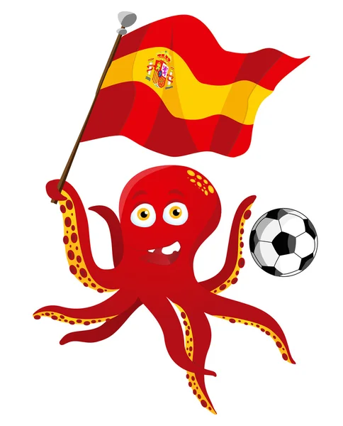 Octopus Soccer Player Holding Spain Bandiera . — Vettoriale Stock
