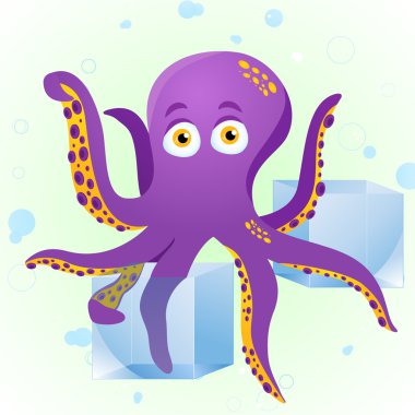 Octopus Fortune Teller with Crystal Cube. clipart