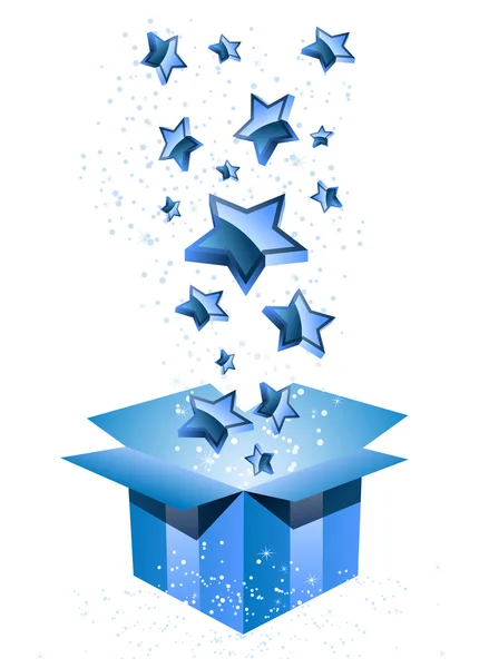 Caixa de presente azul com estrelas . — Vetor de Stock