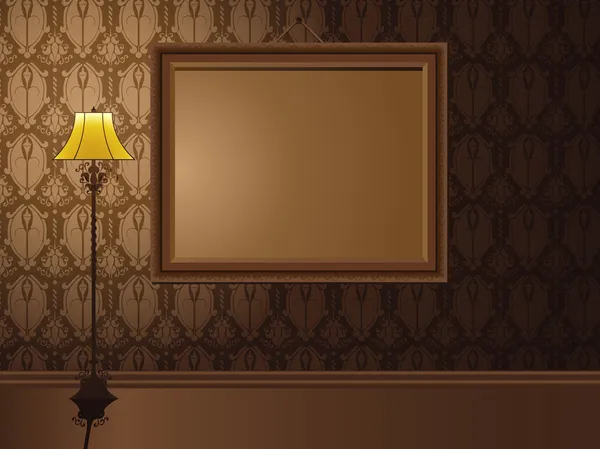 Cadre vintage accroché au mur avec lampe antique . — Image vectorielle