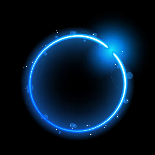 Blauwe cirkel grens met sparkles en swirls. — Stockvector