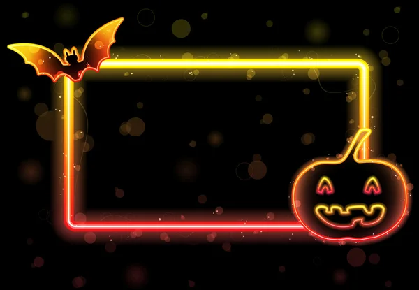 Halloween-Lichterrahmen mit Fledermaus und Kürbis — Stockvektor