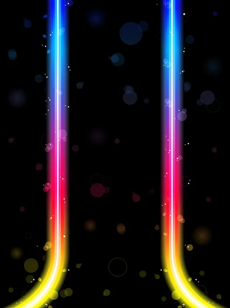 Frontera de líneas de arco iris con chispas y remolinos . — Vector de stock