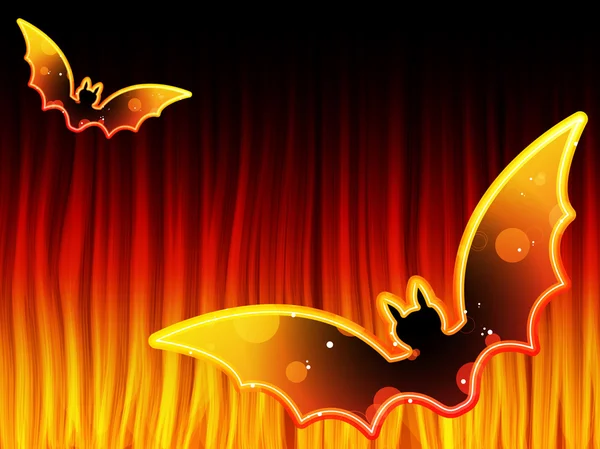 Fundo de Halloween com morcegos e chamas —  Vetores de Stock