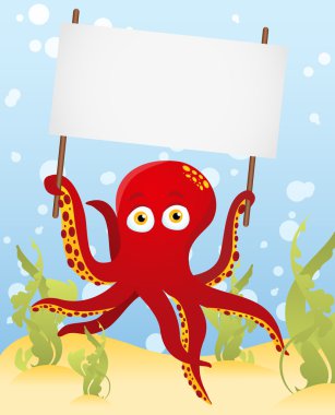 Vector. Octopus holding blank sign clipart