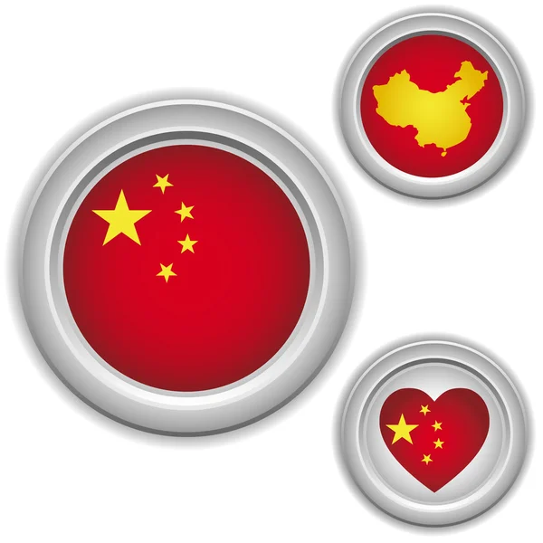 Botones chinos con corazón, mapa y bandera — Vector de stock