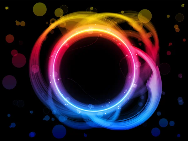 Ουράνιο τόξο κύκλου σύνορα με αστράφτει και στροβιλίζεται. — Διανυσματικό Αρχείο