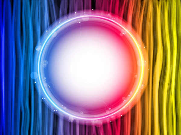 Fondo de líneas de arco iris abstracto con círculo blanco — Vector de stock