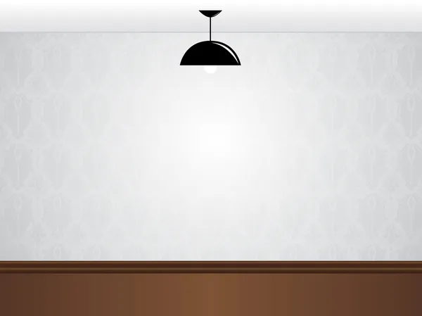 Mur blanc vide avec lampe noire et plancher en bois — Image vectorielle