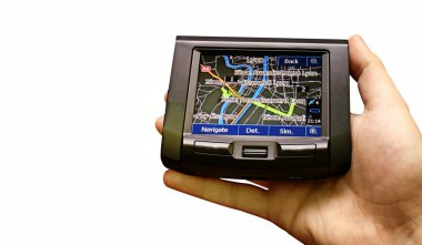 Gps in a man hand. clipart