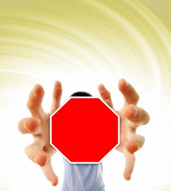 Man grabing a red sign. clipart