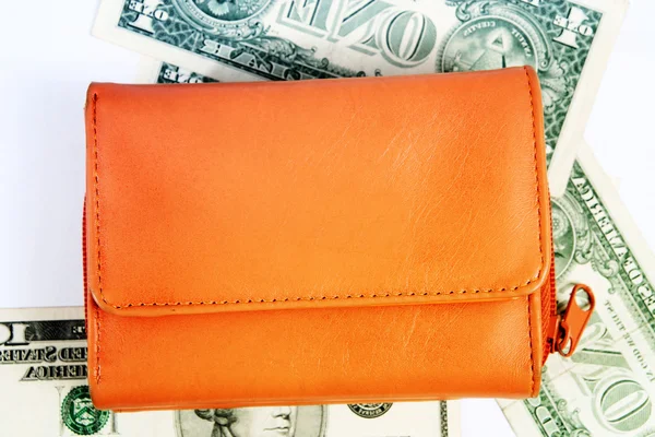 Oranžová kožená Peněženka — Stock fotografie