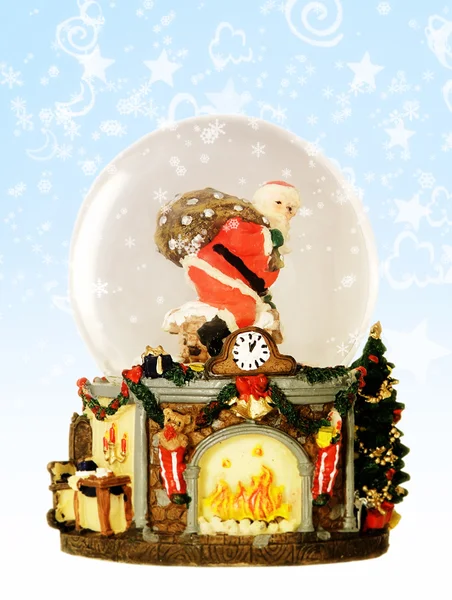 Santa, árbol de Navidad y chimenea caliente —  Fotos de Stock