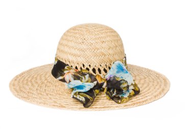 Summer straw hat with a bow clipart