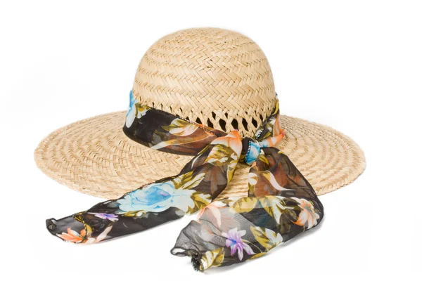 Summer straw hat with a bow — Stock Photo, Image