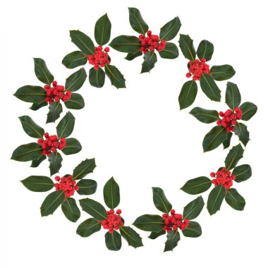 Holly Leaf and Berry Wreath clipart