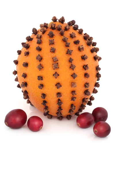Orange, Cloves and Cranberries — Stock Photo, Image