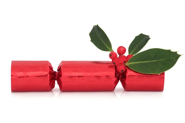 Christmas Cracker and Holly — Stock Photo, Image