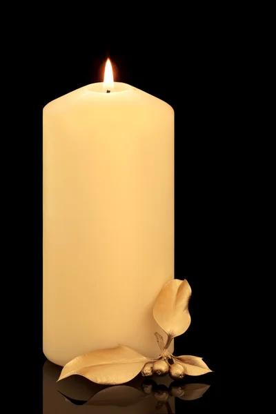 Christmas Candle and Holly — Stock Photo, Image