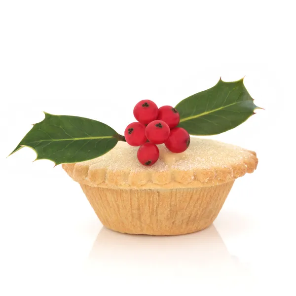 Mince Pie with Holly — Stock Photo, Image