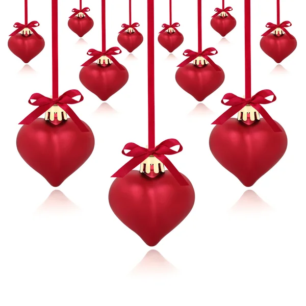 Rood hart kerstballen — Stockfoto
