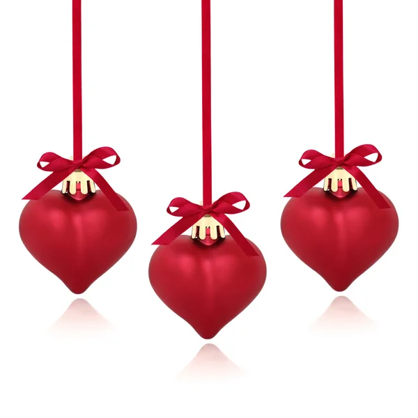 Red Heart Christmas Baubles — Stock Photo, Image
