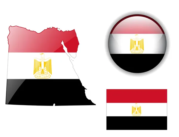 Egypten flagga, karta och blank knapp. — Stock vektor