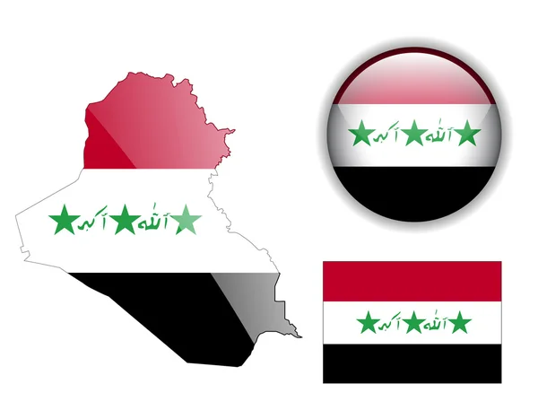 Irak bayrağı, harita ve parlak düğme. — Stok Vektör
