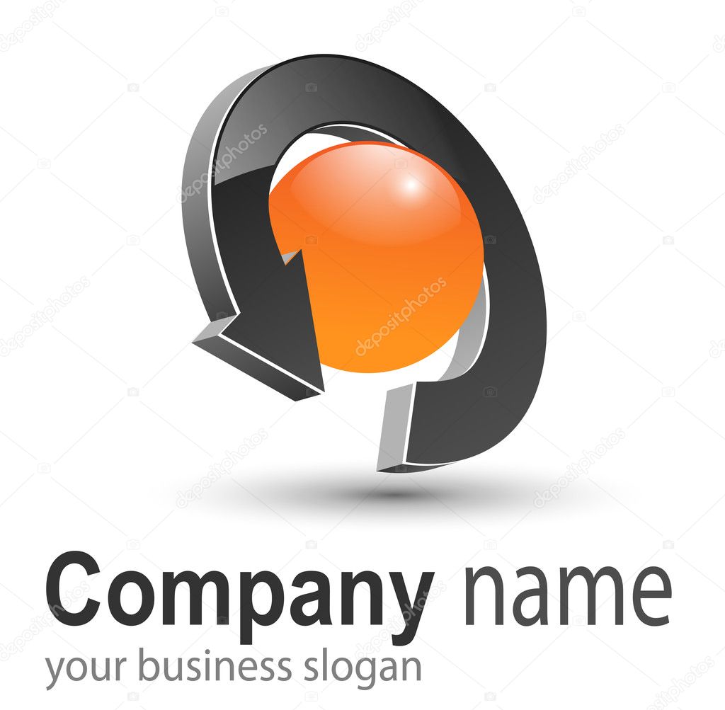 Business logo, 3D arrow and circle orange and black, vector.