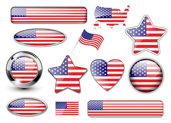 アメリカ合衆国、北アメリカの国旗のボタン — ストックベクタ
