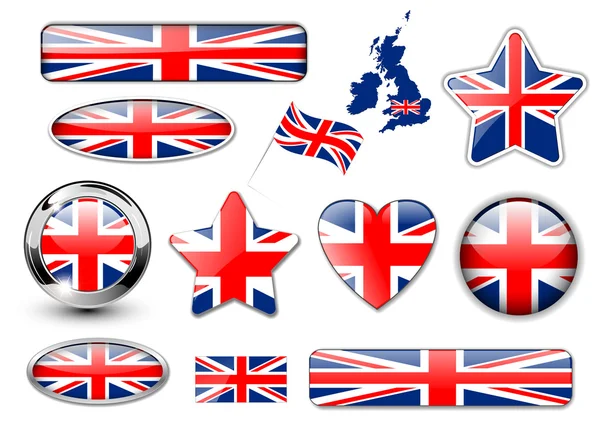 영국, 영국 국기 버튼 — 스톡 벡터