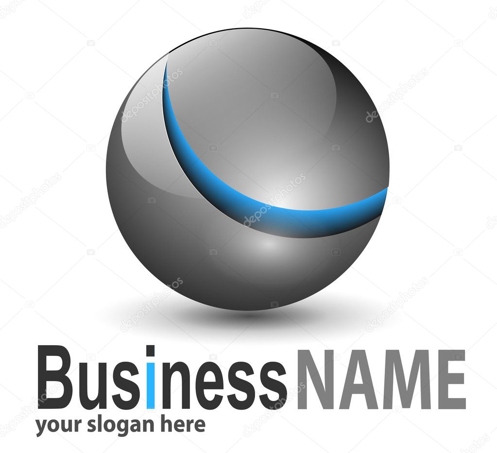 Logo glossy metallic sphere with blue element,vector.