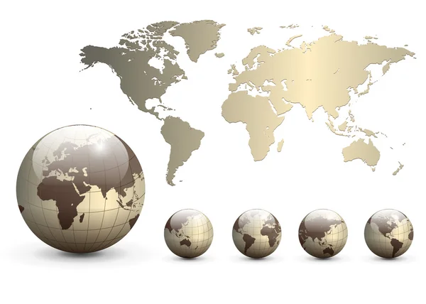 Earth globes and map of the world — Stock Vector