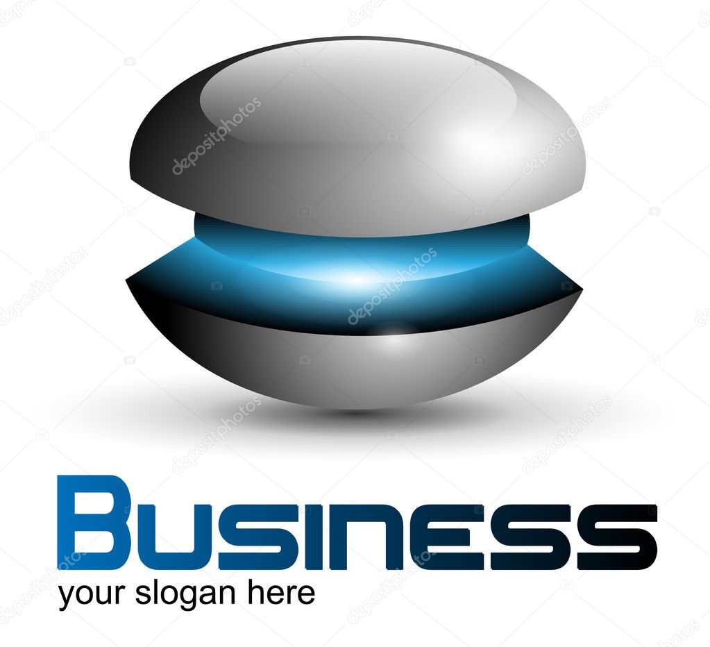 Logo glossy metallic sphere with blue glow,vector.
