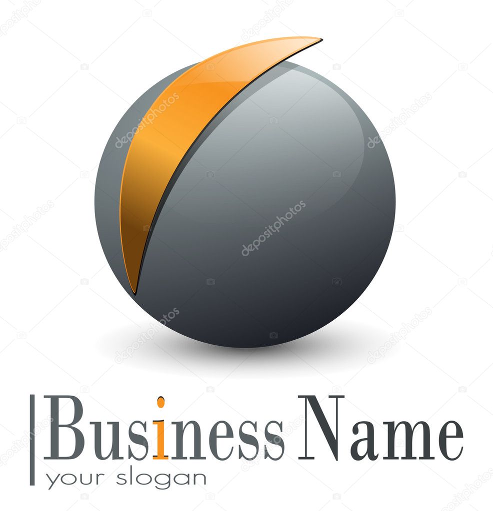 Logo 3d sphere, vith abstract orange element