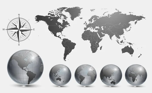 Glober med världskarta — Stock vektor