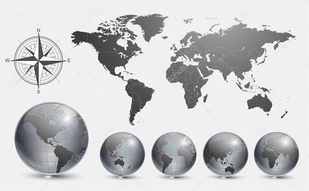 Globes with world map