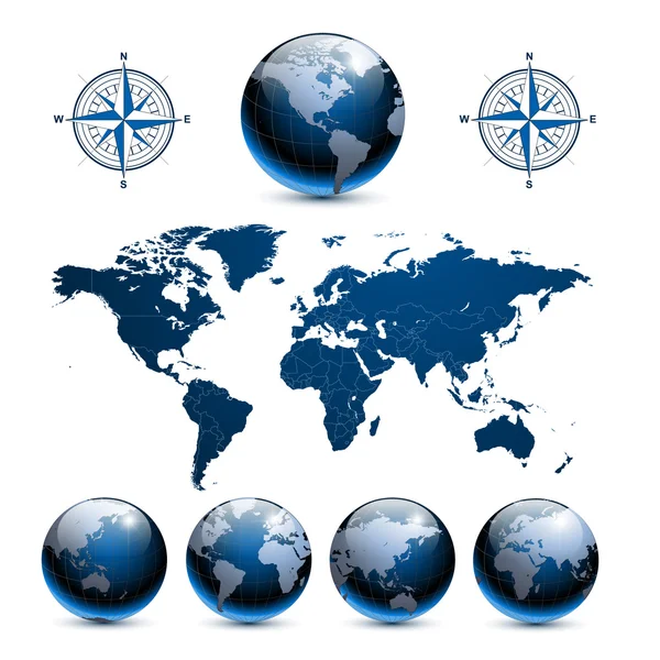 Globos da Terra com mapa do mundo — Vetor de Stock