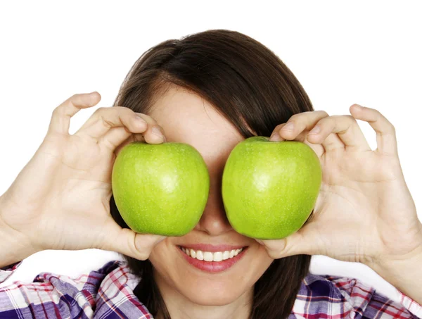 Portret dívky s dvěma jablka — Stock fotografie